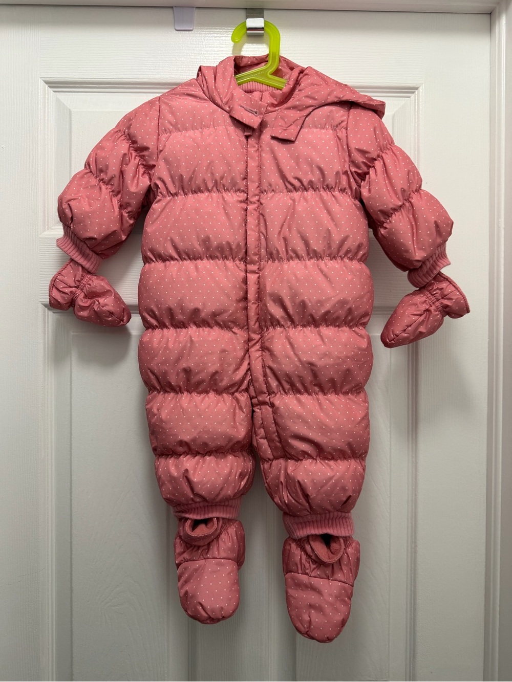 Baby GAP Pink Polka Dot Puffer One-Piece Footie with Mittens